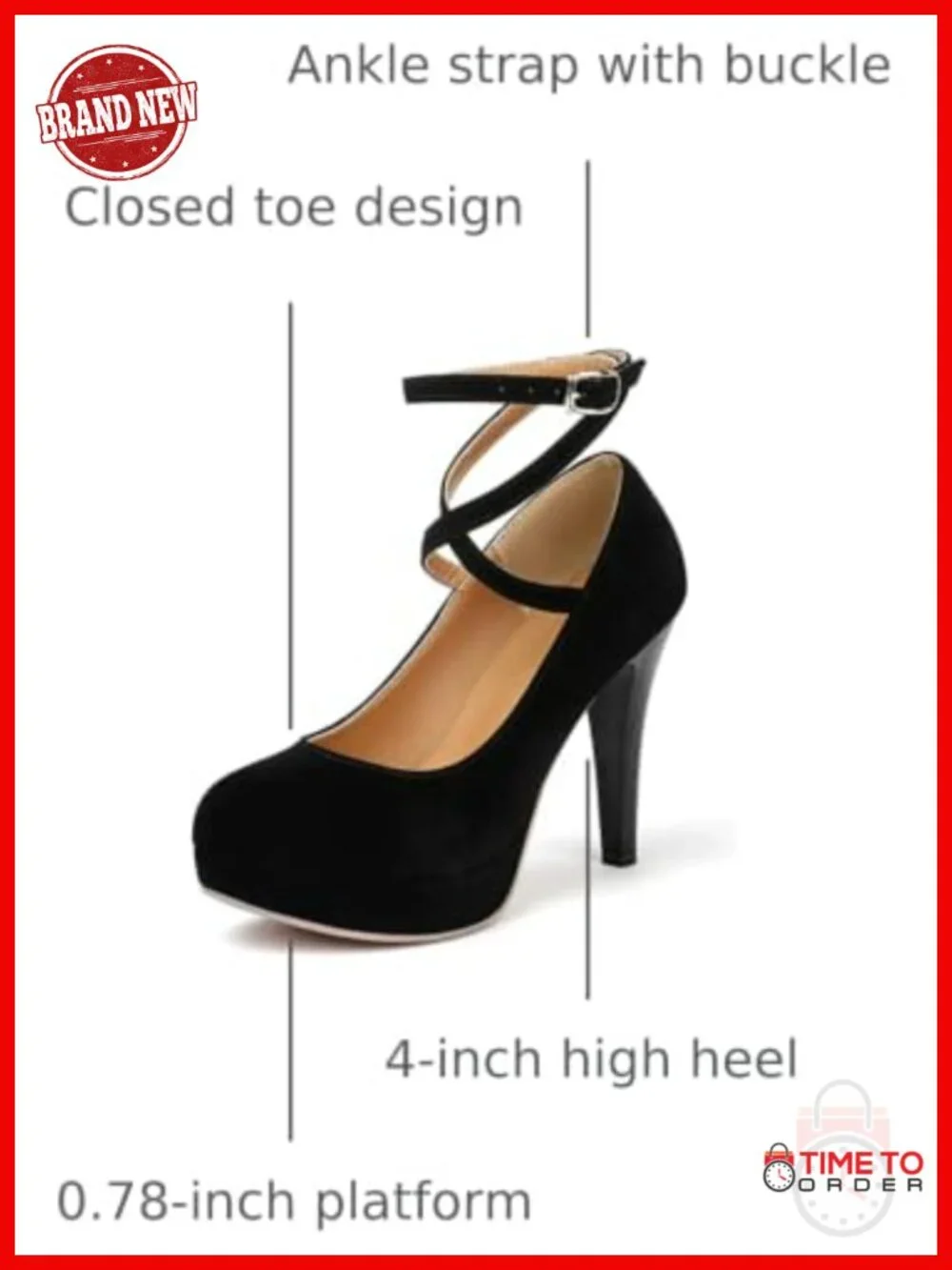 Faux Leather Platform Pumps Heels 4 Inch High Heel Buckle Ankle Strap Dressy